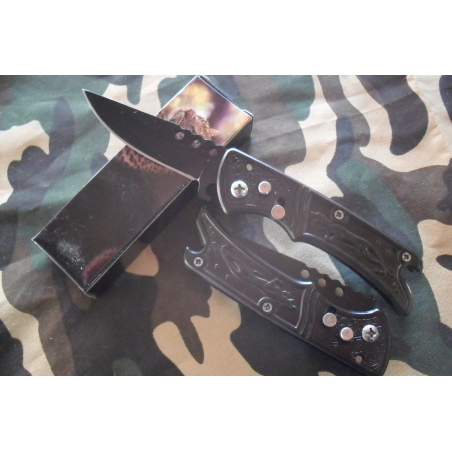 Petit Couteau Pliant Lame Acier 7 Cm Manche Acier Gravé 9 Cm Chasse Pêche Bivouac