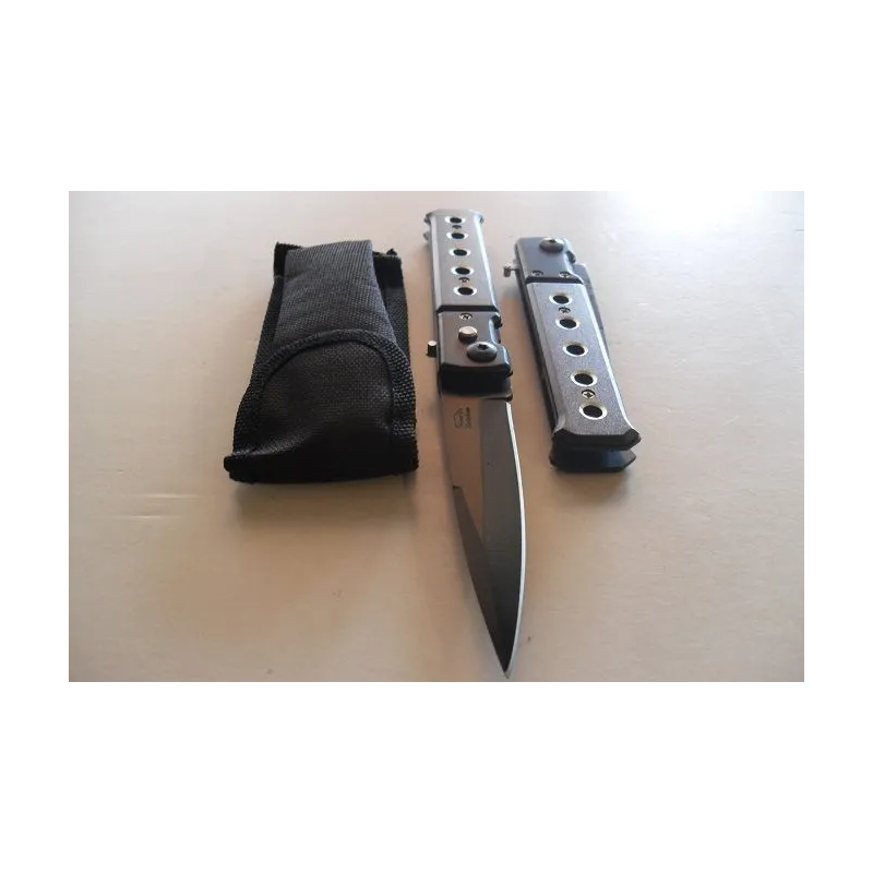 Couteau Automatique Lame Acier Fine 10 Cm Manche En Acier/Trous 12 Cm Chasse Pêche Bivouac Couteau Automatique Lame Acier Fine 10 Cm Manche En Acier/Trous 12 Cm Chasse Pêche Bivouac