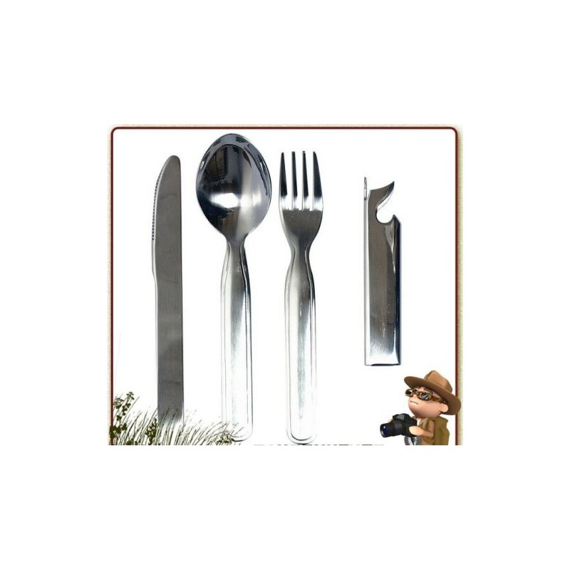 Set Couverts en Métal Emboîtables : Cuillère + Fourchette + Couteau Outdoor
