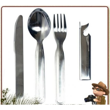 Set Couverts en Métal Emboîtables : Cuillère + Fourchette + Couteau Outdoor