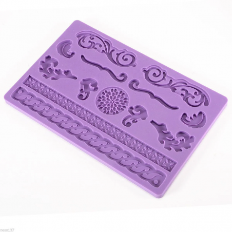 Plaque En Silicone À Modelage Jolis Motifs Pate À Sucre & D'amande Cake Design