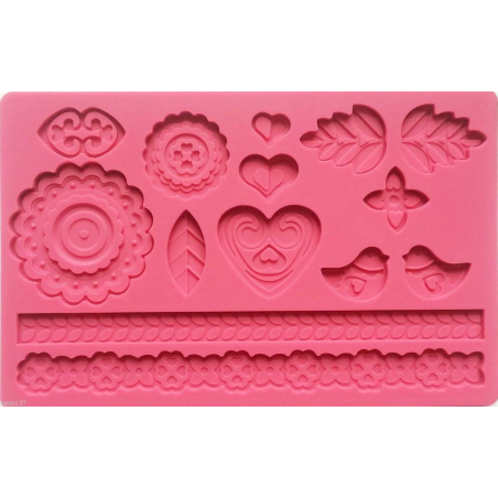 Plaque en Silicone à Modelage Jolis Motifs Pate à Sucre & d'Amande Cake Design