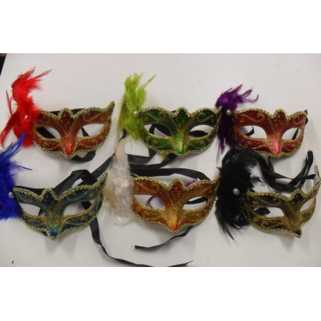 Lot 6 Masques Style Venitien Colombine A Plumes Perle Soiree Fete Carnaval