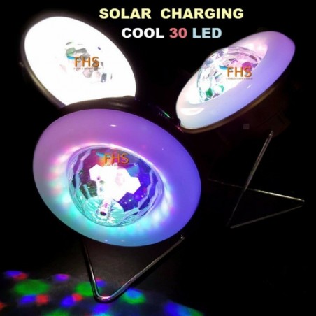 Lampe Solaire Led Rotative Rechargeable Eclairage Laser 30 Led DJ Fete Camping