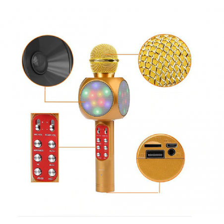 Microphone Bluetooth Karaoke Sans Fil Enceinte Led USB Micro SD KTV iPhone Android