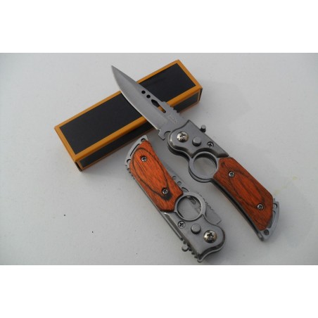 Petit Couteau Pliant De Poche Lame Acier 6,5 Cm Manche en Bois 8,5 Cm Anneau Outdoor