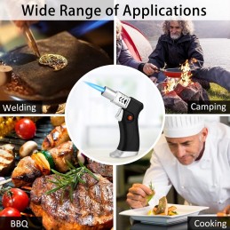 PROFESSIONNEL CHALUMEAU CUISINE RECHARGEABLE, TORCHE, BRIQUET, FLAMME RÉGLABLE, CUISSON, CAMPING, SOUDURE