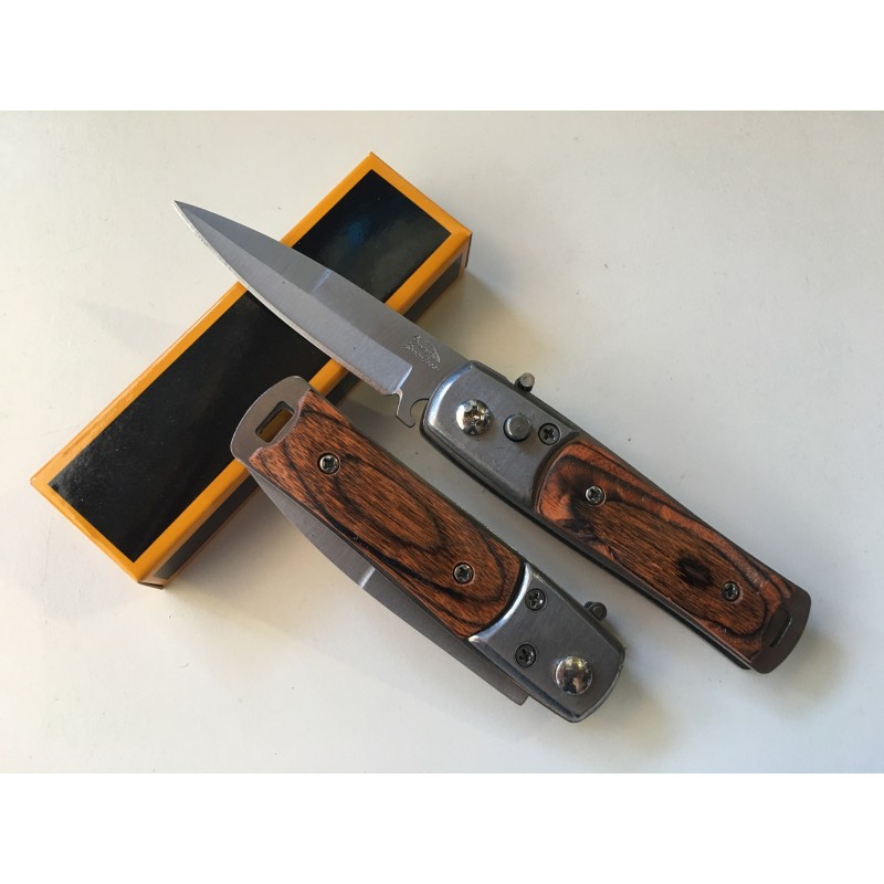 Petit Couteau Pliant De Poche Lame Acier Fine Droite 6,5 Cm Manche Bois 9 Cm Chasse Pêche Bivouac