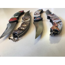 1 PETIT COUTEAU APACHES PLIANT DE POCHE LAME ACIER 7 CM MANCHE RESINE 9 CM CANIF LANIERE