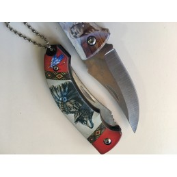 1 PETIT COUTEAU APACHES PLIANT DE POCHE LAME ACIER 7 CM MANCHE RESINE 9 CM CANIF LANIERE