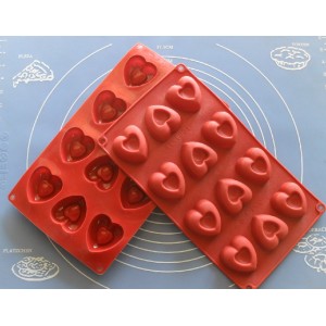 Moule Silicone Souple 12 Petits Fours / Mini Savarin Coeur 29 X 18 Cm