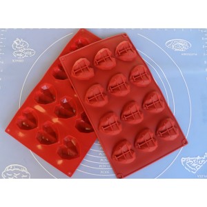 Moule Silicone Souple 12 Petits Fours / Cœurs Diamants / 29 X 17 Cm