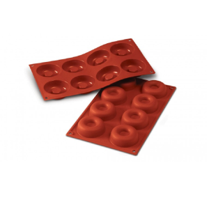Moule Silicone Souple 8 Petits Fours / Savarins / Donuts / Beignets / 29 X 17 Cm