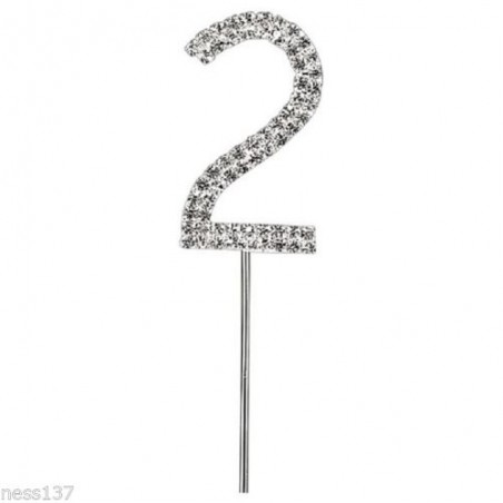 Chiffre Strass Cristal Sur Pic Argenté Décoration Cake Design Anniversaire