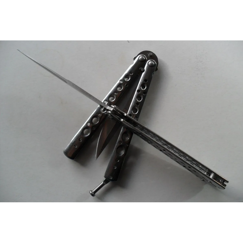 Couteau Papillon Balisong Trous 21,5 Cm Lame Acier Inoxydable Manche En Acier Tactique Couteau Papillon Balisong Trous 21,5 Cm Lame Acier Inoxydable Manche En Acier Tactique