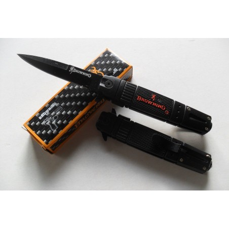 Couteau Leger "BROWNING" Lame Fine Acier Noir 9,5 cm Manche Résine 12 cm